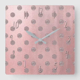 Reloj Cuadrado Rosa Dorado Brillo Glam Lunares Moderno Chic