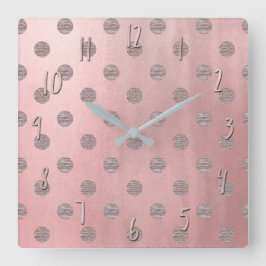 Reloj Cuadrado Rosa Dorado Brillo Rosado Lunares Glamour Moderno