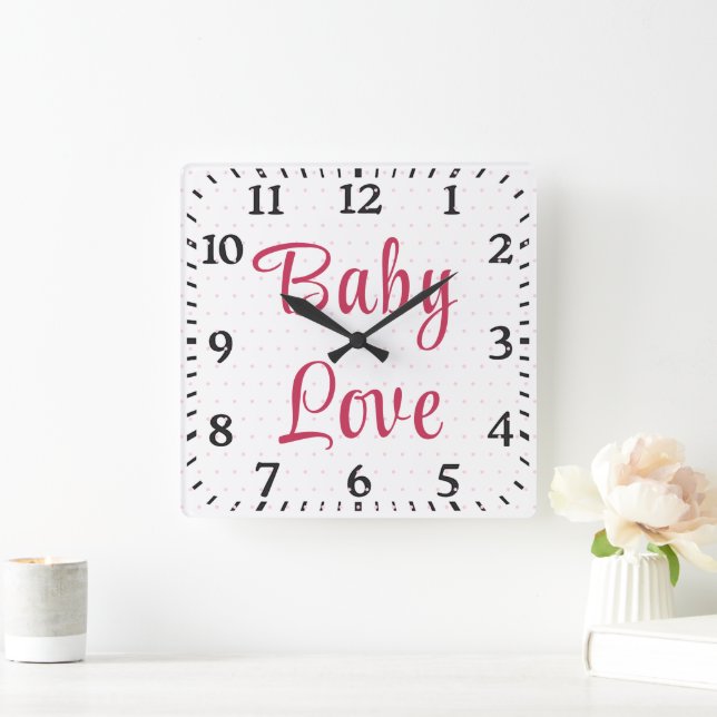 Reloj Cuadrado Rosa floral rosa cúrcuma Polka Dot Nursera (Hogar)