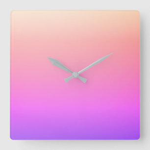 Reloj Cuadrado Rosa melocotón desvanecido y ombre colorido púrpur