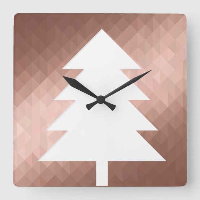 Reloj Cuadrado Rosa oro elegante árbol de Navidad mínimo (Anverso)