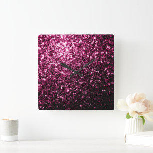 Reloj Cuadrado Rosa oscuro falso brillo destellos brillantes