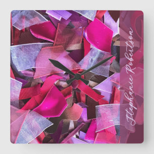 Reloj Cuadrado Rosa personalizado púrpura rojo abstracto 3D aspec