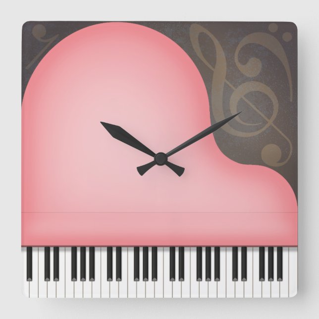 Reloj Cuadrado Rosa Piano Rosa Whimsical Music Lover (Anverso)