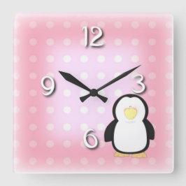 Reloj Cuadrado Rosa pingüino