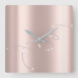 Reloj Cuadrado Rosa Plata Gris Pastel Cristales Infinitos Diamant
