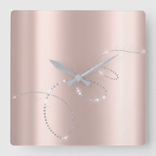 Reloj Cuadrado Rosa Plata Gris Pastel Cristales Infinitos Diamant (Anverso)
