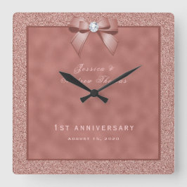 Reloj Cuadrado Rosa Purpurina de oro y estilo primer Boda