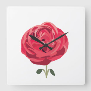 Reloj Cuadrado Rosa Roja Flor Floral Rosa Roja 
