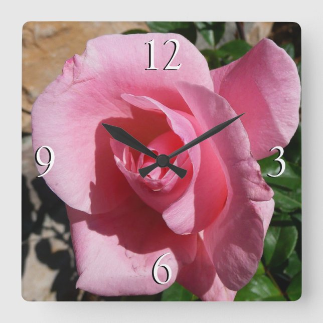 Reloj Cuadrado Rosa rosa III Jardín Floral (Anverso)