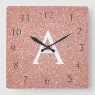 Reloj Cuadrado Rosa - Rosa Nombre Monograma del Purpurina de espu