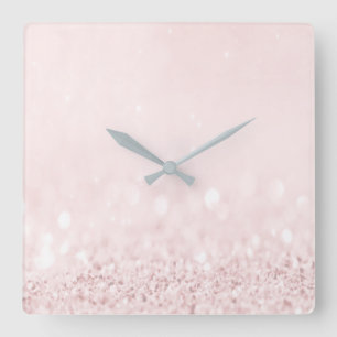 Reloj Cuadrado Rosa Rosa Pastel Polvo Purpurina Ombre Blanco