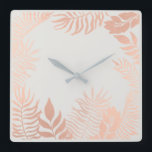 Reloj Cuadrado Rosa Rosa Rosa Oro Metálico Gris Palm Pastel Botán<br><div class="desc">Florencia de diseño italiano - moda de lujo florenciaK</div>