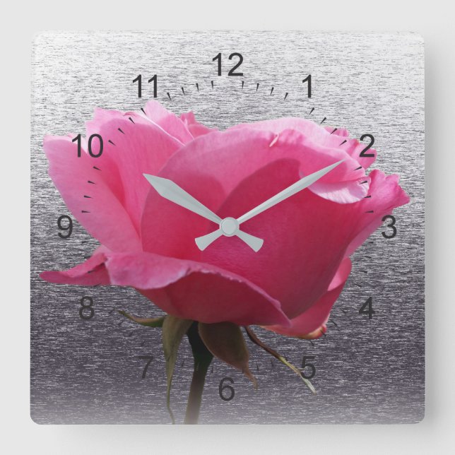 Reloj Cuadrado rosa sobre gris (Anverso)