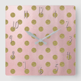 Reloj Cuadrado Rosa Suave Dorado Brillo Glam Lunares Lindo