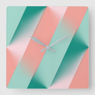 Reloj Cuadrado Rosa Suave Melocotón Ámbar Yucca y Verde Arbor Sin