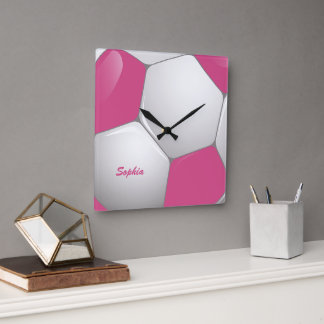 Reloj Cuadrado Rosa y blanco adaptables del balón de fútbol del