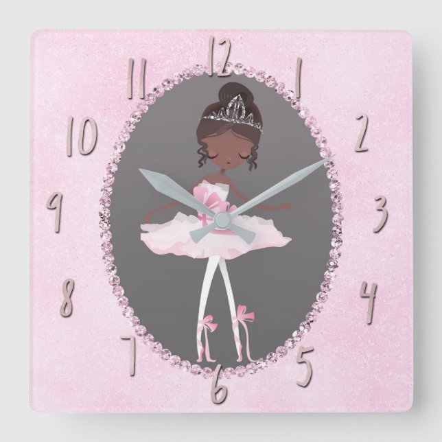 Reloj Cuadrado Rosa y gris couture habitación étnica para niñas b (Anverso)