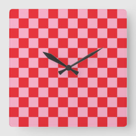 Reloj Cuadrado Rosa y Rojo a cuadros