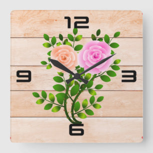 Reloj Cuadrado Rosas amarillas rosadas