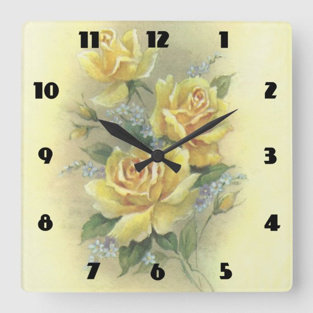 Reloj Cuadrado Rosas amarillos (Anverso)