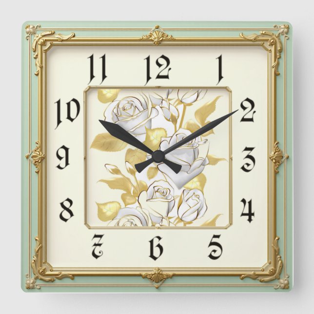 Reloj Cuadrado Rosas Art Déco (Anverso)