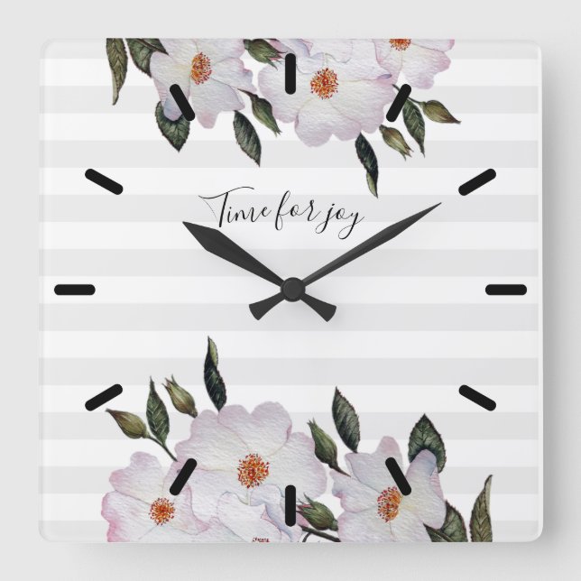 Reloj Cuadrado Rosas de acuarela Ballerina Ilustracion Floral (Anverso)