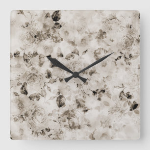 Reloj Cuadrado Rosas de marfil grises blancos elegantes del