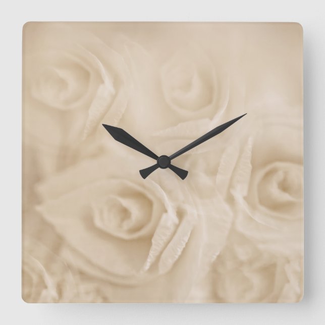 Reloj Cuadrado Rosas de papel Sepia (Anverso)