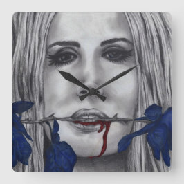 Reloj Cuadrado Rosas de Sangre Mujer Vampiro Azul Retrato Arte Gó