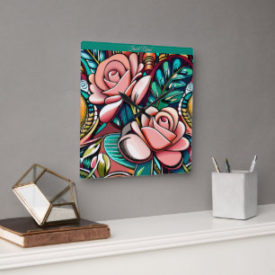 Reloj Cuadrado Rosas dobles: Un Espectacular Arreglo Floral