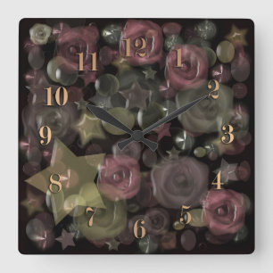 Reloj Cuadrado Rosas líquidos 3D de azulejos de vidrio y estrella