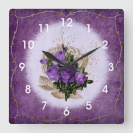Reloj Cuadrado Rosas morados estilo vintage Shabby Chic