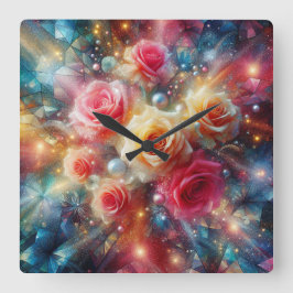 Reloj Cuadrado Rosas Purpurinas abstractos