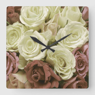 Reloj Cuadrado Rosas retro grunge vintage con flores florales