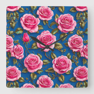 Reloj Cuadrado Rosas rosadas