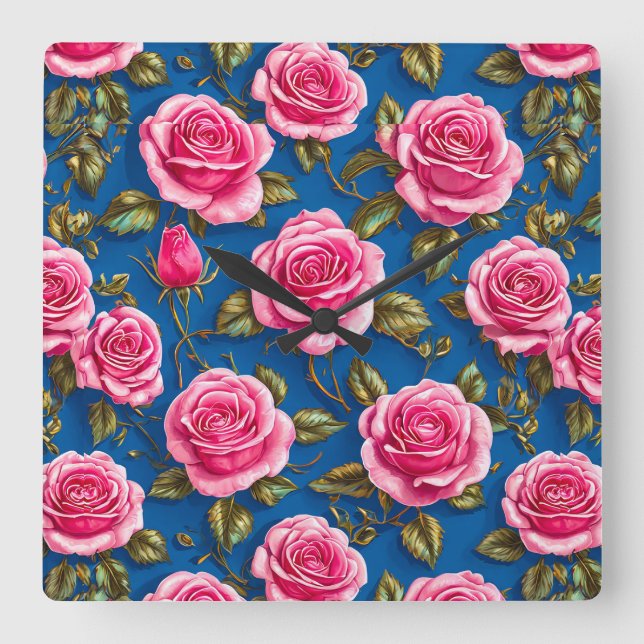 Reloj Cuadrado Rosas rosadas (Anverso)