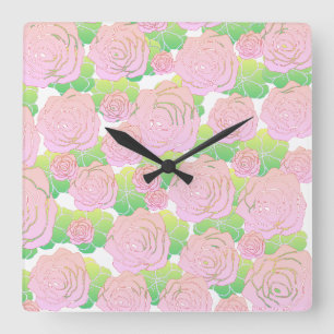 Reloj Cuadrado Rosas Rosadas Claras