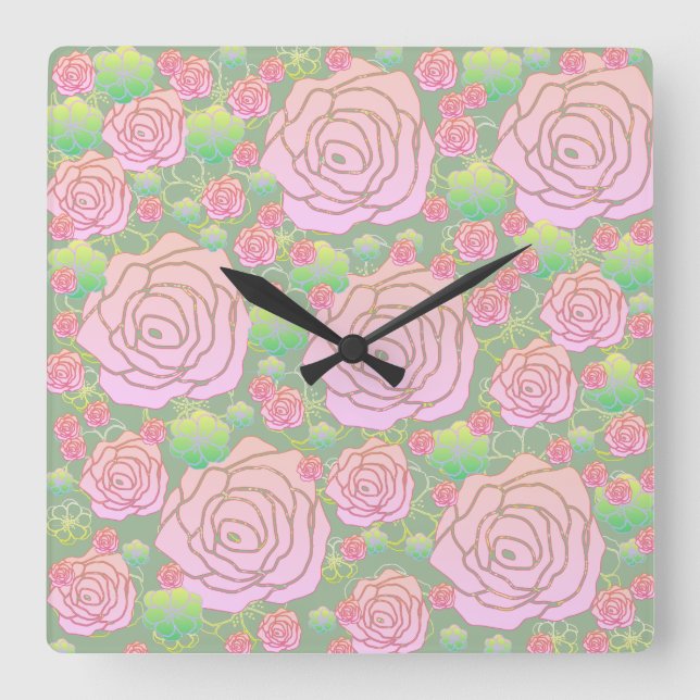 Reloj Cuadrado Rosas silvestres (Anverso)