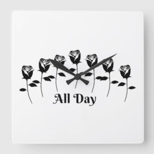 RELOJ CUADRADO ROSAS TODO EL DÍA