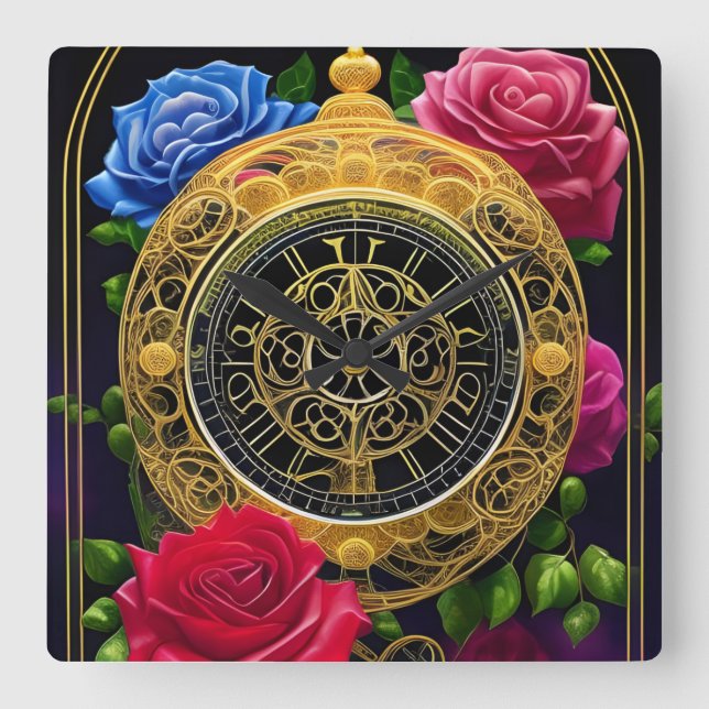 Reloj Cuadrado Rosas y filigrí de oro (Anverso)