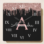 Reloj Cuadrado Rose Gold - Blush Pink Glitter Black Monogram<br><div class="desc">Rose Gold - Blush Pink and Black Sparkle Glitter Monogram Name and Initial Luxury Wall Clock. This makes the perfect sweet 16 birthday,  wedding,  bridal shower,  anniversary,  baby shower or bachelorette party gift for someone that loves glam luxury and chic styles.</div>