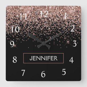 Reloj Cuadrado Rose Gold Blush Pink Glitter Monogram Girly