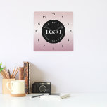 Reloj Cuadrado Rose Gold Pink Gradient Custom Logo Company Office<br><div class="desc">Decorate your home/office with this cool wall clock,  featuring custom logo & name. Easily add the desired logo by clicking on the "personalize" option.</div>