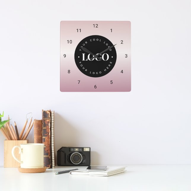 Reloj Cuadrado Rose Gold Pink Gradient Custom Logo Company Office (Subido por el creador)