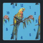 Reloj Cuadrado Rosella Parrot Watercolor Mans Office Clock<br><div class="desc">Rosella Parrot Watercolour Man's Office Clock. Designed from my original watercolour art.</div>