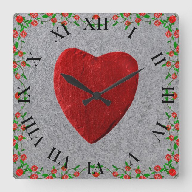 Reloj Cuadrado Rosenrahmen mit Herz (Anverso)