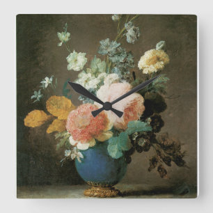 Reloj Cuadrado Roses, Ranunculus and Other Flowers in a Blue Vase