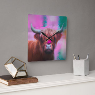 Reloj Cuadrado "Rosie de las Tierras Altas" – Retrato de Vaca de