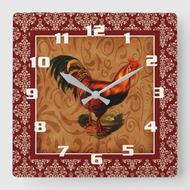 Reloj Cuadrado Rostro de cosechas en un patrón de damasco ruso (Anverso)